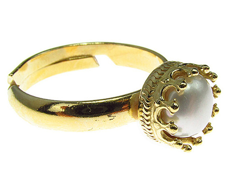 Inel reglabil Princess argint placat cu aur perla alba 6 MM