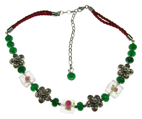 Colier Spring cu jad verde si sticla Lampwork