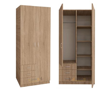 Dulap Mixt Star cu 2 Uși și 3 Sertare Stânga, 200x80x50 cm,Culoare Sonoma, Material din PAL de 18mm