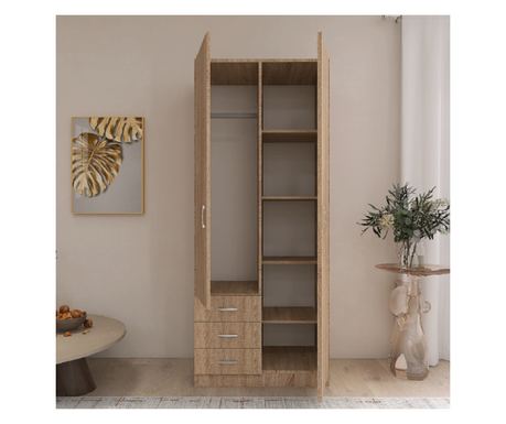 Dulap Mixt Star cu 2 Usi si 3 Sertare Stanga, 200x80x50 cm,Culoare Sonoma – Balamale cu amortizare și reglaj 3D