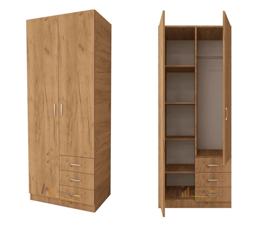 Dulap Mixt Star cu 2 Usi si 3 Sertare, 200x80x50 cm,Culoare Stejar