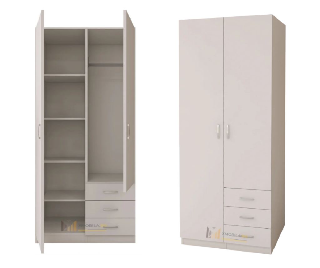 Dulap Mixt Star cu 2 Usi si 3 Sertare, 200x80x50 cm,Culoare Alb