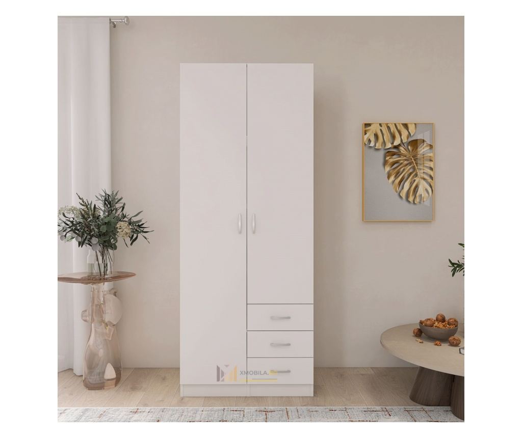 Dulap Mixt Star cu 2 Usi si 3 Sertare, 200x80x50 cm,Culoare Alb