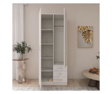 Dulap Mixt Star cu 2 Usi si 3 Sertare, 200x80x50 cm,Culoare Alb, Material din PAL de 18mm