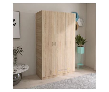Dulap Sonoma cu 3 Usi, 4 polite de Depozitare si 2 buc Bara de Haine, 200X120x50 cm, din Pal de 18 mm