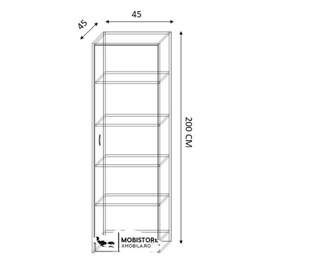 Dulap cu o Usa si 4 Polite, 200X45X45 cm, Culoare Alb din Pal de 18mm