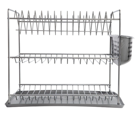 Suport metalic Pufo de bucatarie pentru uscat vase cu tava de scurgere si suport pentru tacamuri, 38.5 x 34 cm