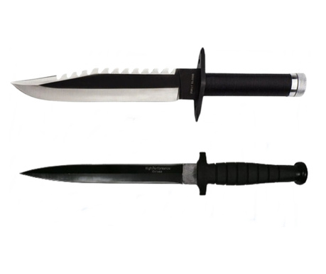 Комплект два ловни ножа, Тактически нож, IdeallStore, Неръждаема стомана, Черен