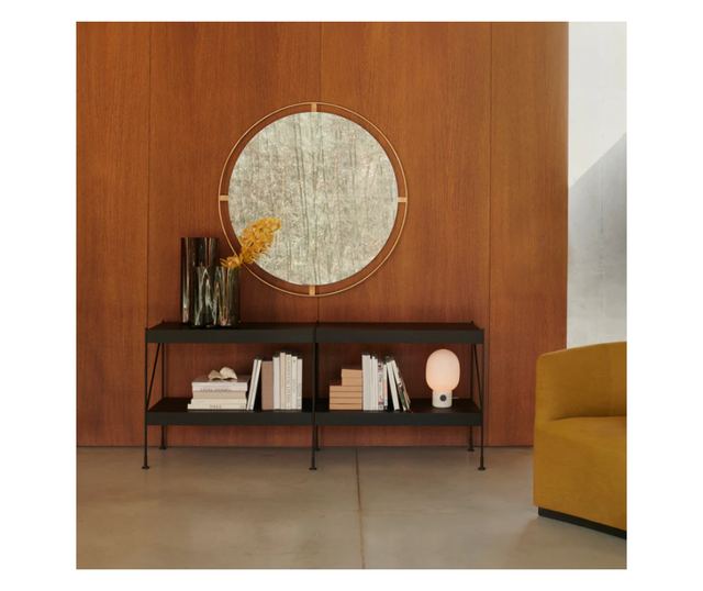 Oglinda decorativa Selene, rotunda, rama aurie periat, diametru 77cm