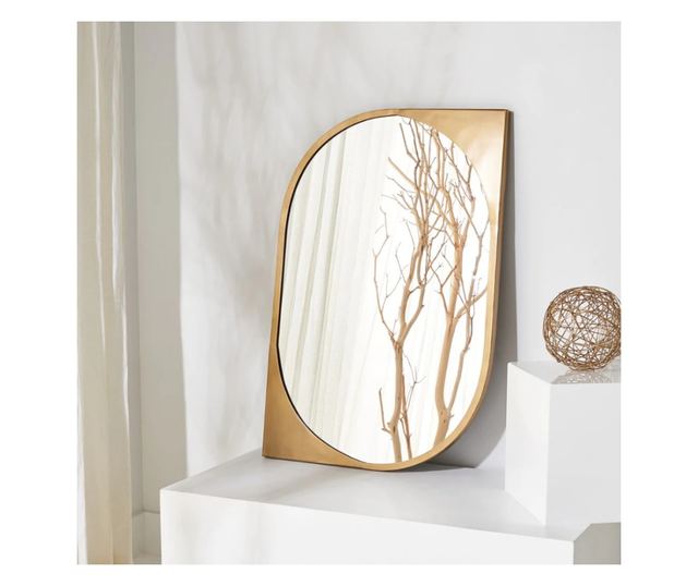 Oglinda decorativa Mond L, asimetrica, rama aurie periat, 91.5x61.5cm