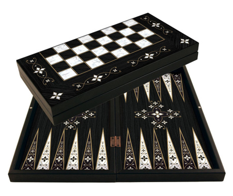 Табла за игра Антик с шах, цвят черно и седеф, лак мат
