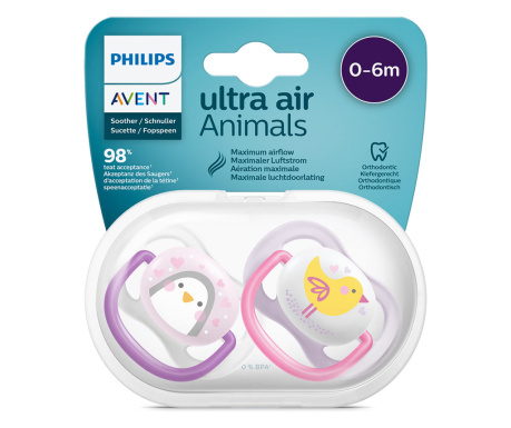 PHILIPS Avent, suzeta, Ultra Air , ortodontica, 0-6 luni, 2buc, Set Mov/Roz