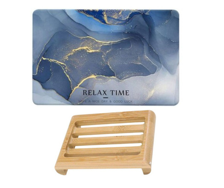 Covoras pentru baie Relax Time, ultra absorbant, anti-alunecare, material Diaton, Model Luxury Marmura, Blue, 40 x 60 cm si Sapu