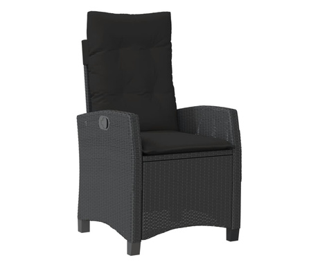 fekete polyrattan dönthető kerti szék párnával