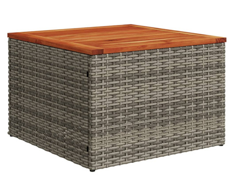 szürke polyrattan és akácfa kerti asztal 55 x 55 x 37 cm