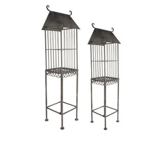 Set od 2 siva metalna ukrasna kaveza 35x26x117 cm, 27x21x99 cm