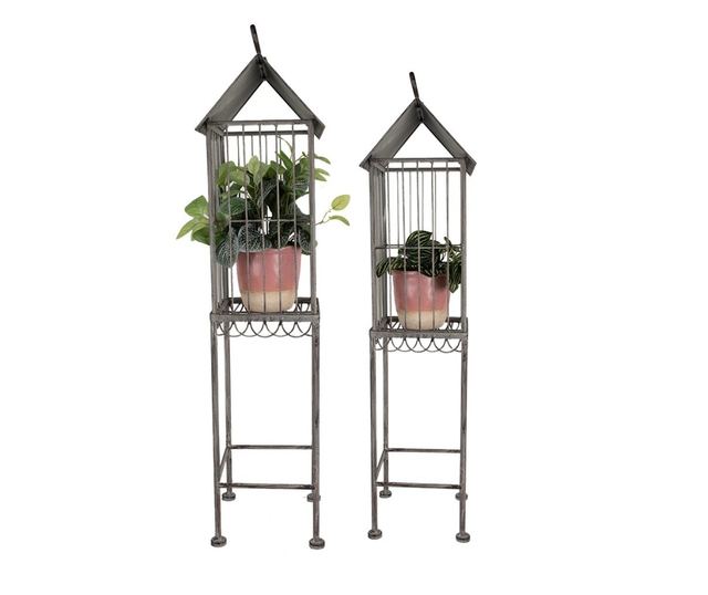 Set od 2 siva metalna ukrasna kaveza 35x26x117 cm, 27x21x99 cm