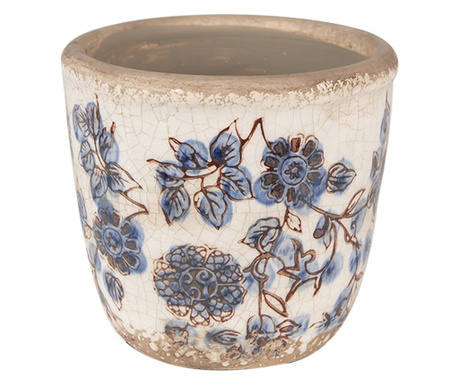 Set 2 ghivece flori ceramica bej albastra 13x12 cm