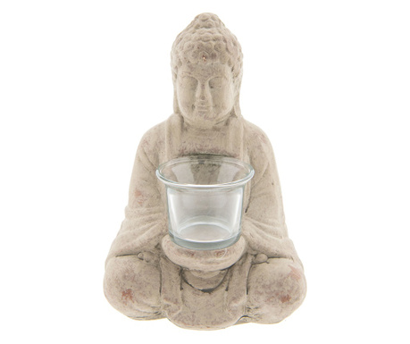 Set 2 suporturi lumanari ceramica bej Buddha 13x11x21 cm