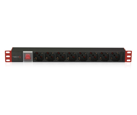 Techly I-CASE STRIP-18C20 áramelosztó egység (PDU) 8 AC kimenet(ek) 1U Fekete, Vörös