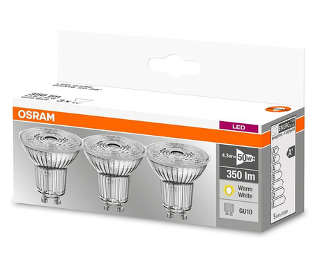 Osram Base LED spot izzó 4,3W 350lm 2700K GU10 - Meleg fehér (3 db)