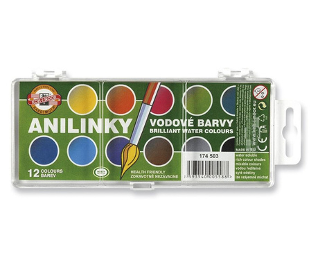 KOH-I-NOOR Brillant Anilinky 12db-os vízfesték készlet 22,5mm-es festékgombokkal (7270013000)