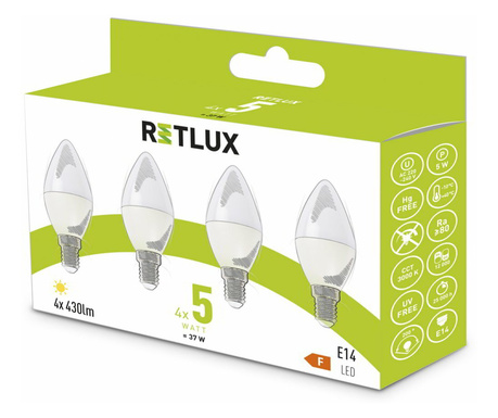 Retlux REL 35 LED Gyertyaizzó 5W 430lm 3000K - Meleg fehér (4db / csomag)
