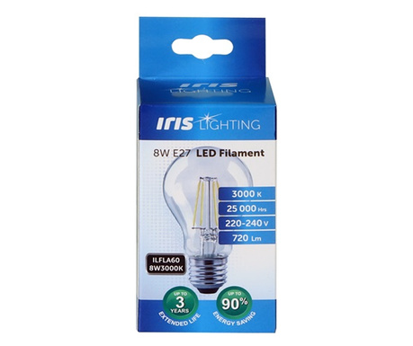 Iris LED Filament izzó 8W 720lm 3000K E27 - Meleg fehér