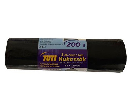 Tuti Mega Szemeteszsák 200 l (5 db / tekercs) - Fekete