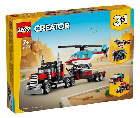 LEGO® Creator 3 in 1 - Camioneta-platforma cu elicopter 31146, 270 piese