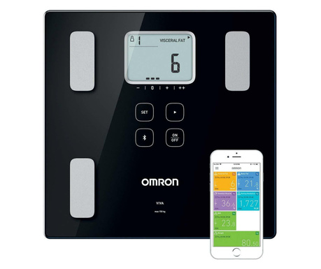 Кантар с мониторинг на телесните показатели Omron Viva, Мобилно приложение, 30 записа, 4 потребителя, Черен