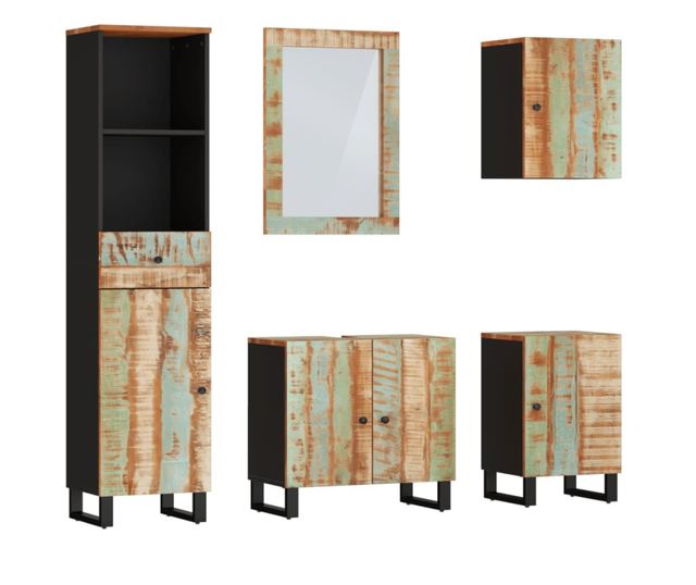 Σετ Επίπλων Μπάνιου, 5 Τεμαχίων, Μασίφ Ανακυκλωμένο Ξύλο