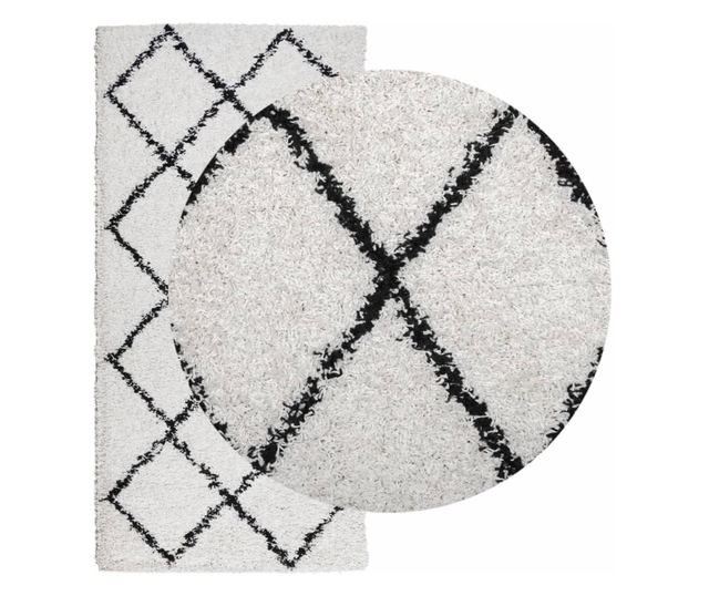 PAMPLONA krém és fekete bolyhos modern szőnyeg 100 x 200 cm