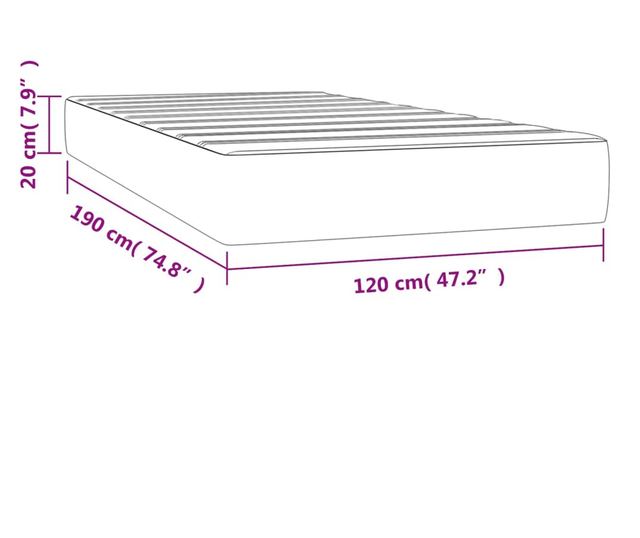 világosszürke bársony zsebrugós ágymatrac 120 x 190 x 20 cm