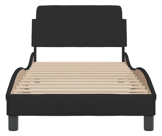 fekete szövet ágykeret fejtámlával matrac nélkül 90x200 cm