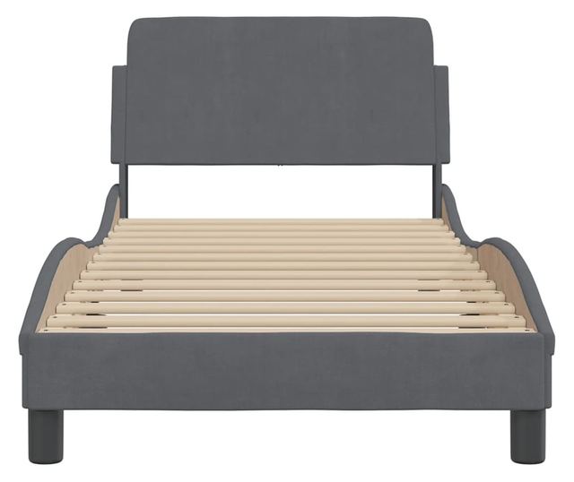 sötétszürke bársony ágykeret matrac nélkül 90x200 cm