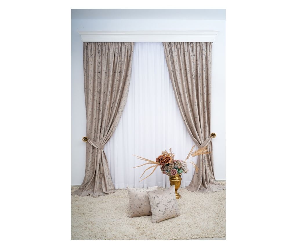 Set 2 draperii din catifea imprimata,bej nisip,DolceSara CT207,cu rejansa,2x300x250 - 2