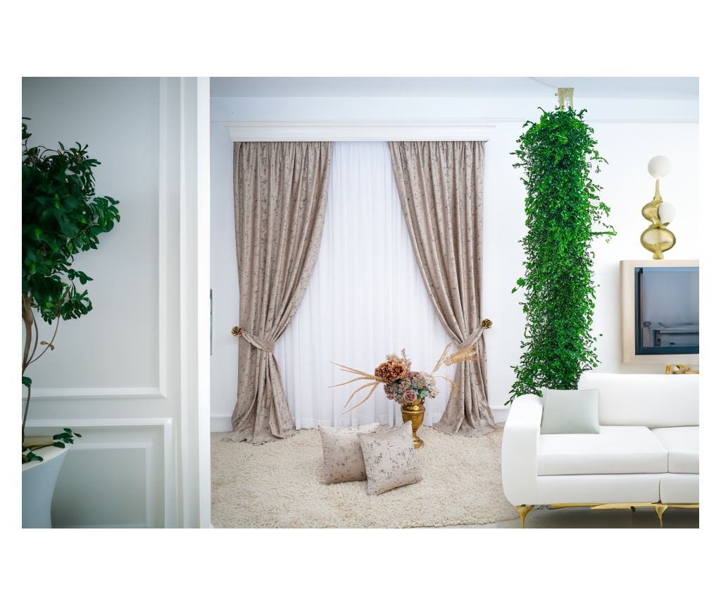 Set 2 draperii din catifea imprimata,bej nisip,DolceSara CT207,cu rejansa,2x300x250 - 3