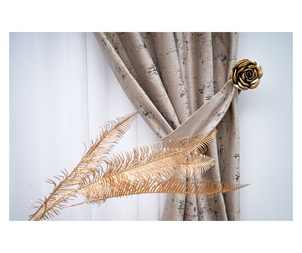 Set 2 draperii din catifea imprimata,bej nisip,DolceSara CT207,cu rejansa,2x300x250 - 4