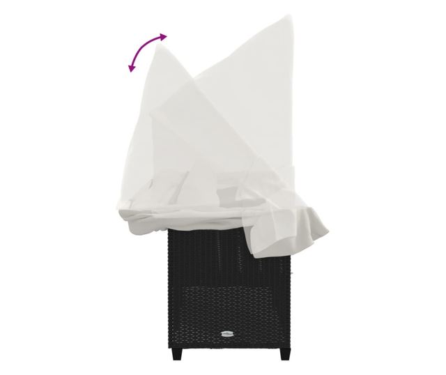 fekete polyrattan napozóágy tetővel és párnával