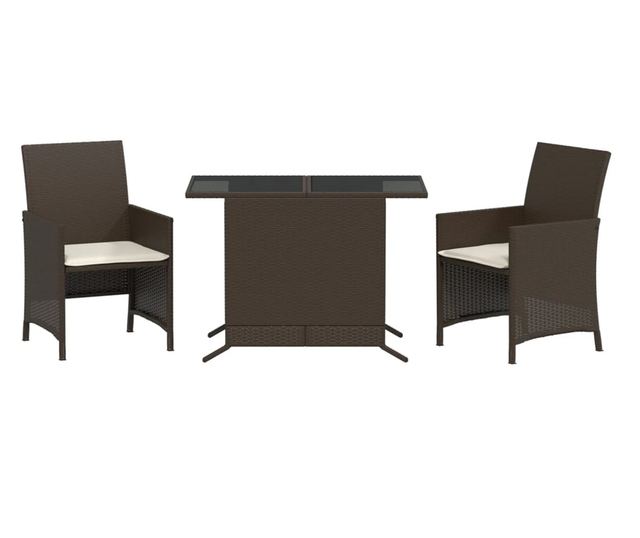 3 részes barna polyrattan bisztrógarnitúra párnákkal