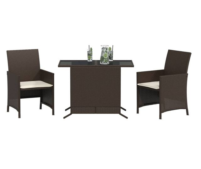 3 részes barna polyrattan bisztrógarnitúra párnákkal