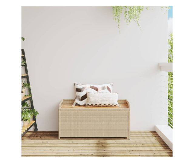 Bancă depozitare grădină, bej mix 100x50x52 cm poliratan/acacia