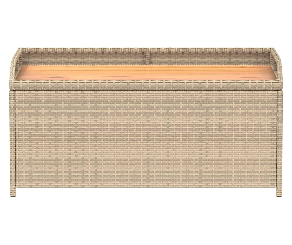 Bancă depozitare grădină, bej mix 100x50x52 cm poliratan/acacia - 4