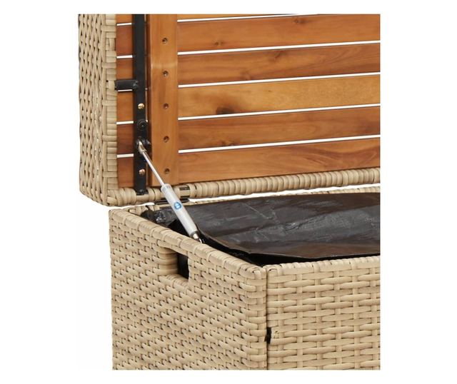 Bancă depozitare grădină, bej mix 100x50x52 cm poliratan/acacia
