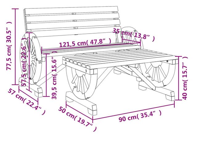 2 részes tömör fenyőfa kerti pihenőgarnitúra