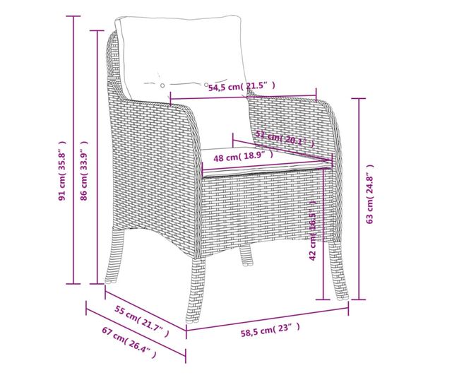 2 db szürke polyrattan kerti szék párnával