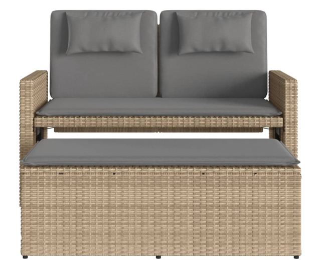 bézs polyrattan dönthető kerti pad párnával