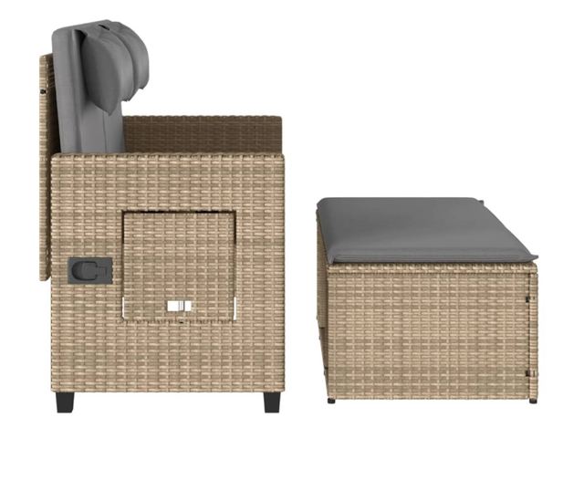 bézs polyrattan dönthető kerti pad párnával