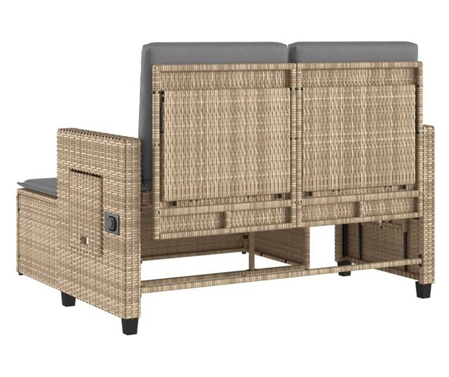 bézs polyrattan dönthető kerti pad párnával